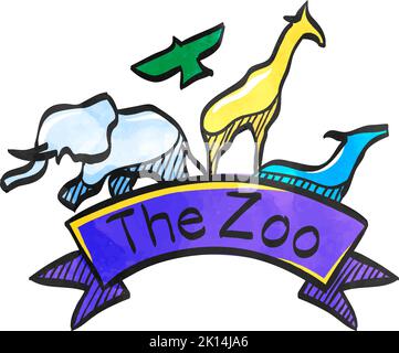 Symbol für das Tor des Zoos im Aquarellstil. Stock Vektor