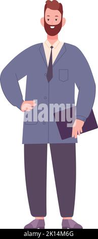 Mann mittleren Alters in Anzug. Lächelnder Geschäftsmann Charakter isoliert auf weißem Hintergrund Stock Vektor