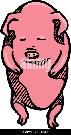 Farbe handgezeichnet Schwein Illustration Tier Charakter Konzept Stock Vektor