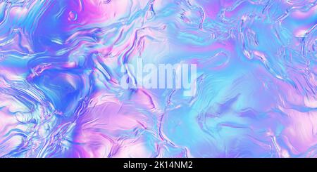 Nahtlose 80s holographische rosa und blau mattiert geschmolzenen Kunststoff Gelee Wellen Hintergrundstruktur. Trendy schillernder abstrakter Neon-Webpunk oder Vaporwave-aes Stockfoto