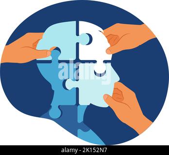 Konzept für psychische Erkrankungen und Störungen. Kopf Profil Mann aus Puzzle-Stücke. Vektorgrafik. Flach. Stock Vektor