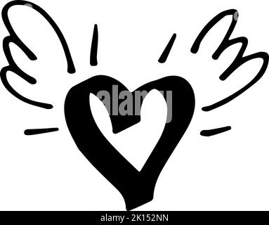 Handgezogenes Herz mit kleinem Flügel. Symbol der Liebe. Doodle-Stil Valentinstag Illustration. Vektor. Stock Vektor