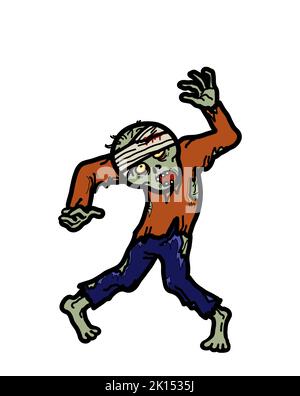 Eine halloween Zombie Ghoul Geist Monster Zeichnung. Angst gespenstisch verfolgt Alptraum Konzept. Handgezeichnet, isoliert auf weißem Hintergrund. Stockfoto