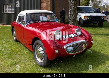 1960 Austin-Healey Sprite, ausgestellt auf der Juni-Scramble, die am 23.. April 2022 im Bicester Heritage Center stattfand Stockfoto