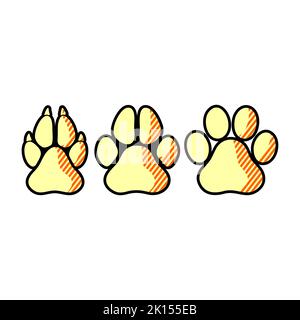 Pfote eines Tieres, Fußabdrücke des Eckzapfens. Spuren von Hundepfoten, Hundepfoten. Spur der Katze, Aufdruck einer Tiger Spur oder Löwe. Vektorgrafik. Stockfoto