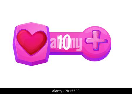 Gelee, Fantasie-Schnittstelle Vorlage Spiel Menü Leben mit Herz-Form-Taste im Cartoon-Stil isoliert auf weißem Hintergrund. UI-Asset, Rahmen für Einstellungsdesign. Casual Web 2D Element. Vektorgrafik Stock Vektor