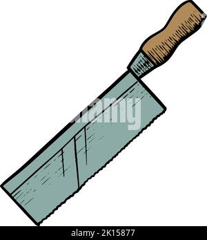 Farbe Rasiermesser Säge in Holzschnitt Zeichnung Holzbearbeitungswerkzeug Stock Vektor