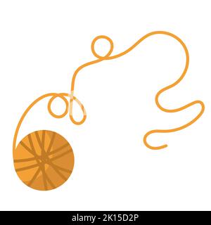 Gelbes Fadensymbol isoliert auf weißem Hintergrund in flacher Ausführung. Strickkunst und Garn zum Nähen von Kleidung. Cartoon handgemachte Kugel und verwickelt Stock Vektor