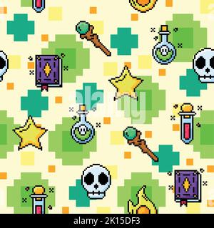 Videospiel nahtlose Muster Hintergrund mit magischen Symbolen Vektor Stock Vektor