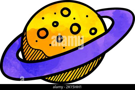 Wasserfarbe Stil Planeten-Symbol in Doodle Skizzenlinien Stock Vektor