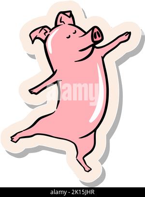 Handgezeichnetes tanzendes Schwein im Sticker-Stil Vektorgrafik Stock Vektor