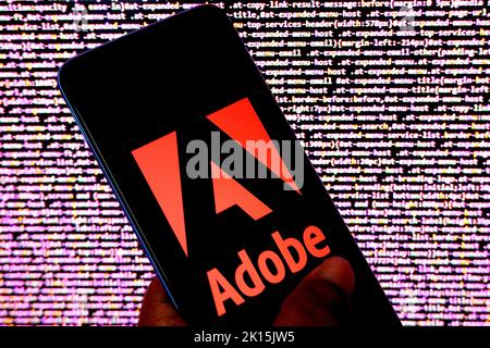 Indien. 15. September 2022. In dieser Abbildung wird ein Adobe-Logo auf einem android-Smartphone angezeigt. (Foto: Avishek das/SOPA Images/Sipa USA) Quelle: SIPA USA/Alamy Live News Stockfoto