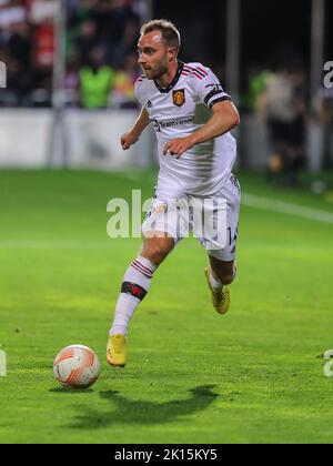 Tiraspol, Republik Moldau. 15. September 2022. Christian Eriksen während des Spiels der UEFA Europa League Sheriff Tiraspol gegen Manchester United im Sheriff Sports Complex, Tiraspol, Republik Moldau, 15.. September 2022 (Foto von Stefan Constantin/Nachrichtenbilder) in Tiraspol, Republik Moldau am 9/15/2022. (Foto von Stefan Constantin/News Images/Sipa USA) Quelle: SIPA USA/Alamy Live News Stockfoto