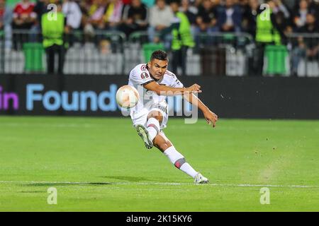 Tiraspol, Republik Moldau. 15. September 2022. Casemiro während des UEFA Europa League-Spiels Sheriff Tiraspol gegen Manchester United im Sheriff Sports Complex, Tiraspol, Republik Moldau, 15.. September 2022 (Foto von Stefan Constantin/News Images) in Tiraspol, Republik Moldau am 9/15/2022. (Foto von Stefan Constantin/News Images/Sipa USA) Quelle: SIPA USA/Alamy Live News Stockfoto