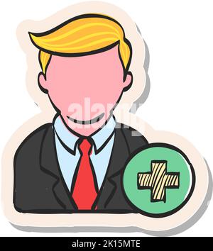 Handgezeichneter Geschäftsmann mit Plus-Zeichen-Symbol in Sticker-Stil Vektor-Illustration Stock Vektor