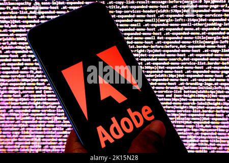 Indien. 15. September 2022. In dieser Abbildung wird ein Adobe-Logo auf einem android-Smartphone angezeigt. (Bild: © Avishek das/SOPA Images via ZUMA Press Wire) Stockfoto