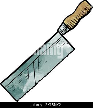 Aquarell Stil Rasiermesser Säge in Holzschnitt Zeichnung Holzbearbeitungswerkzeug Stock Vektor