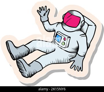 Handgezeichnete Astronaut-Skizze in Vektorgrafik im Stickerstil Stock Vektor