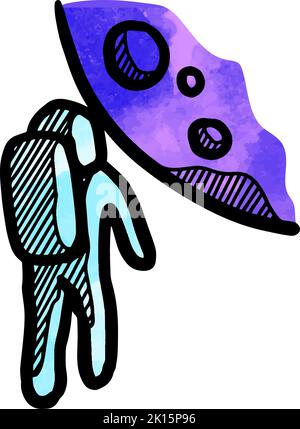 Aquarell Stil Skizze Zeichnung des Menschen mit Mond Hintergrund von Hand gezeichnet Stock Vektor