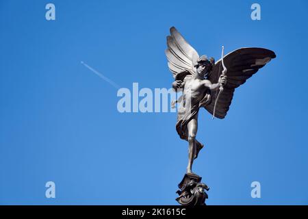 Nahaufnahme von Eros - Piccadilly Circus Shaftesbury Memorial Fountain Stockfoto