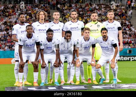 Bukarest, Rumänien. 15. September 2022. 15. September 2022: RSC Anderlecht vor dem UEFA Europa Conference League-Spiel der Gruppe B zwischen FCSB Bukarest und RSC Anderlecht im National Arena Stadium in Bukarest, Rumänien, ROU. Catalin Soare/Cronos Kredit: Cronos/Alamy Live Nachrichten Stockfoto