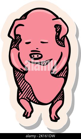 Handgezeichnetes Schweinefleisch Tier Charakter Konzept in Sticker Stil Vektor-Illustration Stock Vektor