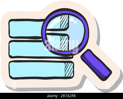 Handgezeichnetes Datenbanksuchsymbol in Vektordarstellung im Stickerstil Stock Vektor