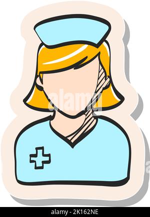 Handgezeichnetes Schwesternsymbol in Vektorgrafik im Stickerstil Stock Vektor