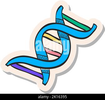 Handgezeichnetes Symbol für DNA-Stränge in Vektorgrafik im Stickerstil Stock Vektor