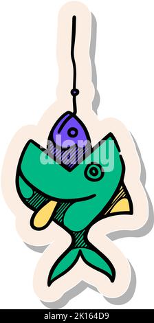 Handgezeichnetes Fisch essen Köder-Symbol in Sticker-Stil Vektor-Illustration Stock Vektor