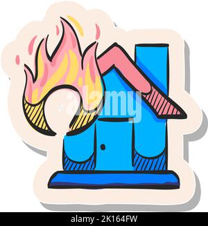 Handgezeichnetes Symbol für das Feuer des Hauses in Vektorgrafik im Stickerstil Stock Vektor