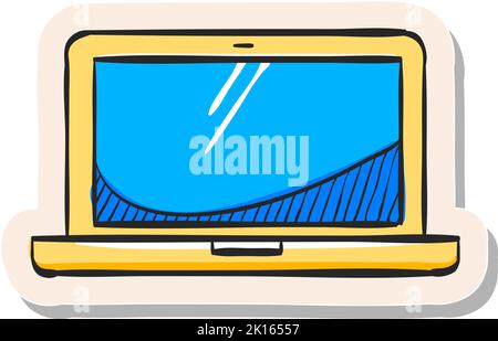 Handgezeichnetes Laptop-Computer-Symbol in Sticker-Stil Vektorgrafik Stock Vektor