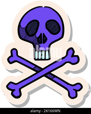 Handgezeichnetes Schädelsymbol in Vektorgrafik im Stickerstil Stock Vektor