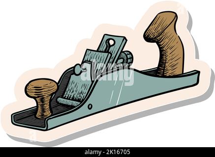 Handgezeichnetes Werkzeug für die Holzbearbeitung der Handebene in Vektorgrafik im Stickerstil Stock Vektor