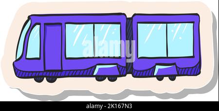 Handgezeichnetes Tram-Symbol in Vektorgrafik im Stickerstil Stock Vektor