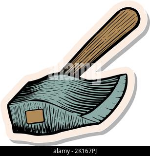 Handgezeichnetes Axt-Symbol in Vektorgrafik im Stickerstil Stock Vektor
