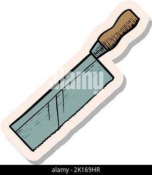 Handgezeichnete Rasiermesser-Säge in Holzschnitt-Holzbearbeitungswerkzeug in Sticker-Stil Vektorgrafik Stock Vektor