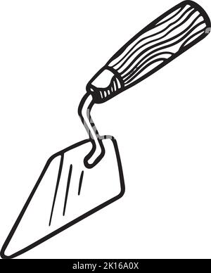 Kelle-Symbol. Handgezeichnete Vektorgrafik. Handwerkzeug aus Mauerwerk Stock Vektor