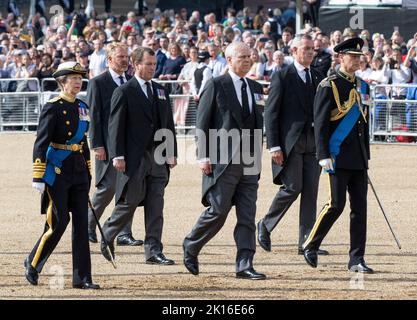 LONDON, England. VEREINIGTES KÖNIGREICH. 14. September 2022. Prinzessin Anne, Prinzessin Royal, Peter Phillips, Prinz Andrew, Herzog von York und Prinz Edward, Earl of Wessex Stockfoto