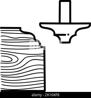 Fräser schneidet Holz. Handgezeichnete Vektorgrafik. Bearbeitbare Linienführung Stock Vektor
