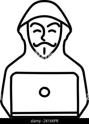 Hacker-Symbol. Technologie-Computer. Handgezeichnete Vektorgrafik. Bearbeitbare Linienführung. Stock Vektor