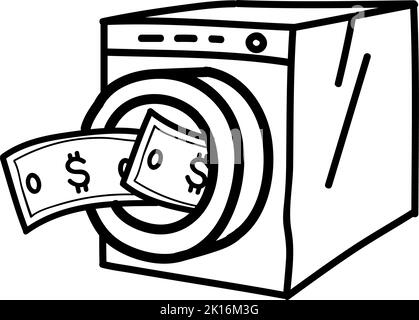 Symbol für Geldwäsche. Handgezeichnete Vektorgrafik. Bearbeitbare Linienführung. Stock Vektor
