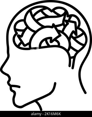 Symbol für psychische Gesundheit des menschlichen Gehirns. Handgezeichnete Vektorgrafik. Bearbeitbare Linienführung. Stock Vektor