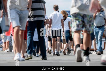 Hamburg, Deutschland. 23. August 2022. Männer sind im Sommer in Shorts unterwegs. Quelle: Markus Scholz/dpa/Alamy Live News Stockfoto