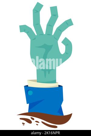 Zombie Hand Icon für Halloween Party. Grüne untote Hand mit verdrehten Fingern, die aus dem Grab steigen. Cartoon gruseligen Arm für die Herbstfeier. Stock Vektor