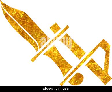 Handgezeichnetes Bajonett-Messer-Symbol in goldener Folie-Textur-Vektor-Illustration Stock Vektor