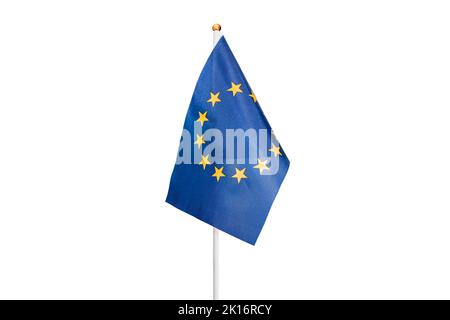 EU-Flagge isoliert auf weißem Hintergrund. Flagge der Europäischen Union Stockfoto