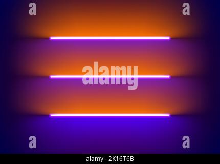 Neon Beleuchtung Hintergrund in Halloween-Stil. Abstrakte 80er oder Synthwave-Kulisse mit orangefarbener und violetter Lampe auf der Tapete Stock Vektor