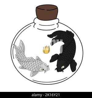 yin Yang Koi Illustration mit Fisch und weißem Hintergrund Stock Vektor