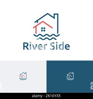 River Side Bay Beach House Home Resort Line Logo Stock Vektor